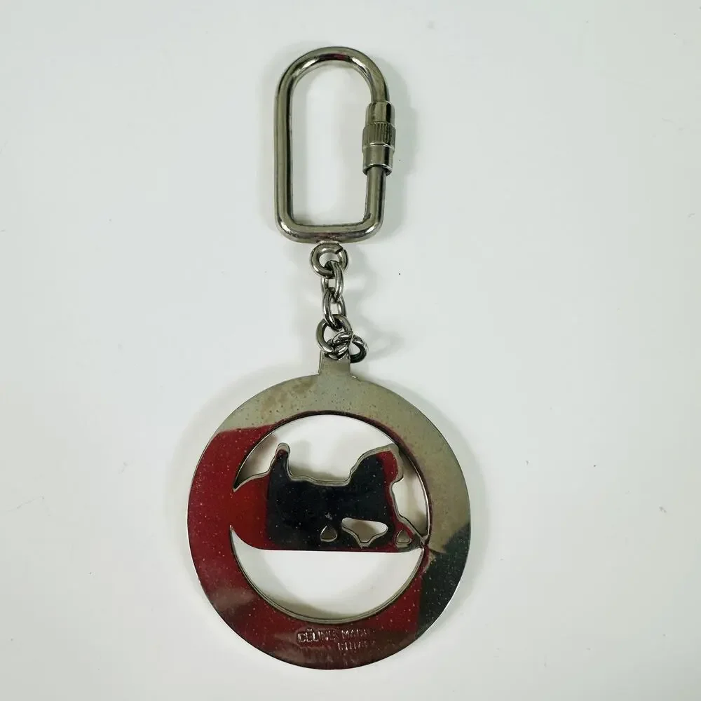 CELINE Silver Metal Horse Carriage Keychain Italy Bag Charm Carabiner Clip